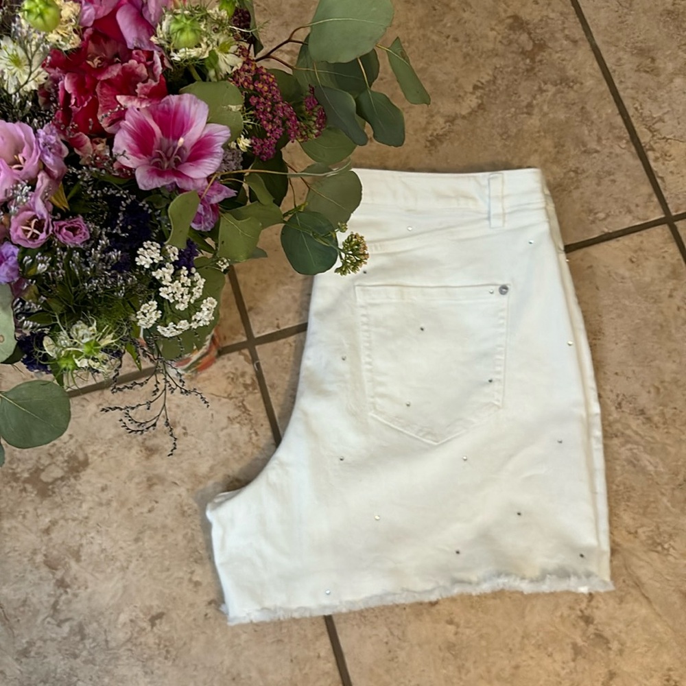 INC white shorts with fake diamonds